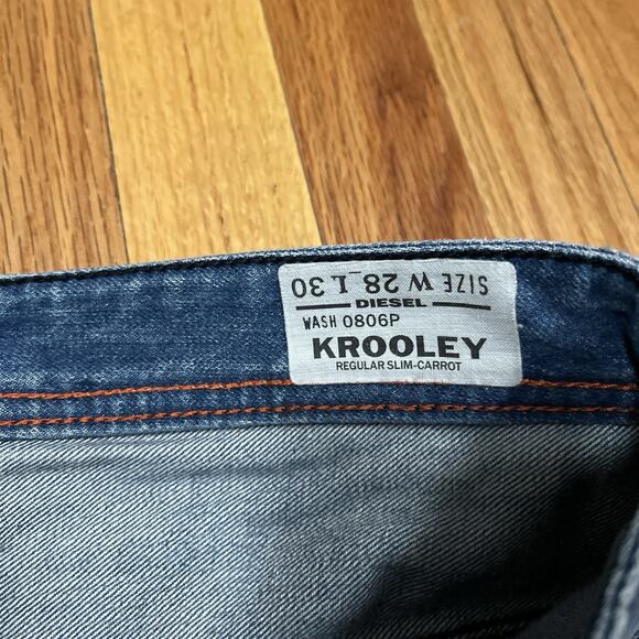 Diesel Jeans Krooley Regular Slim-Carrot Blue Fade Distress 31x30 (28 Tag) 0806P - Picture 4 of 10
